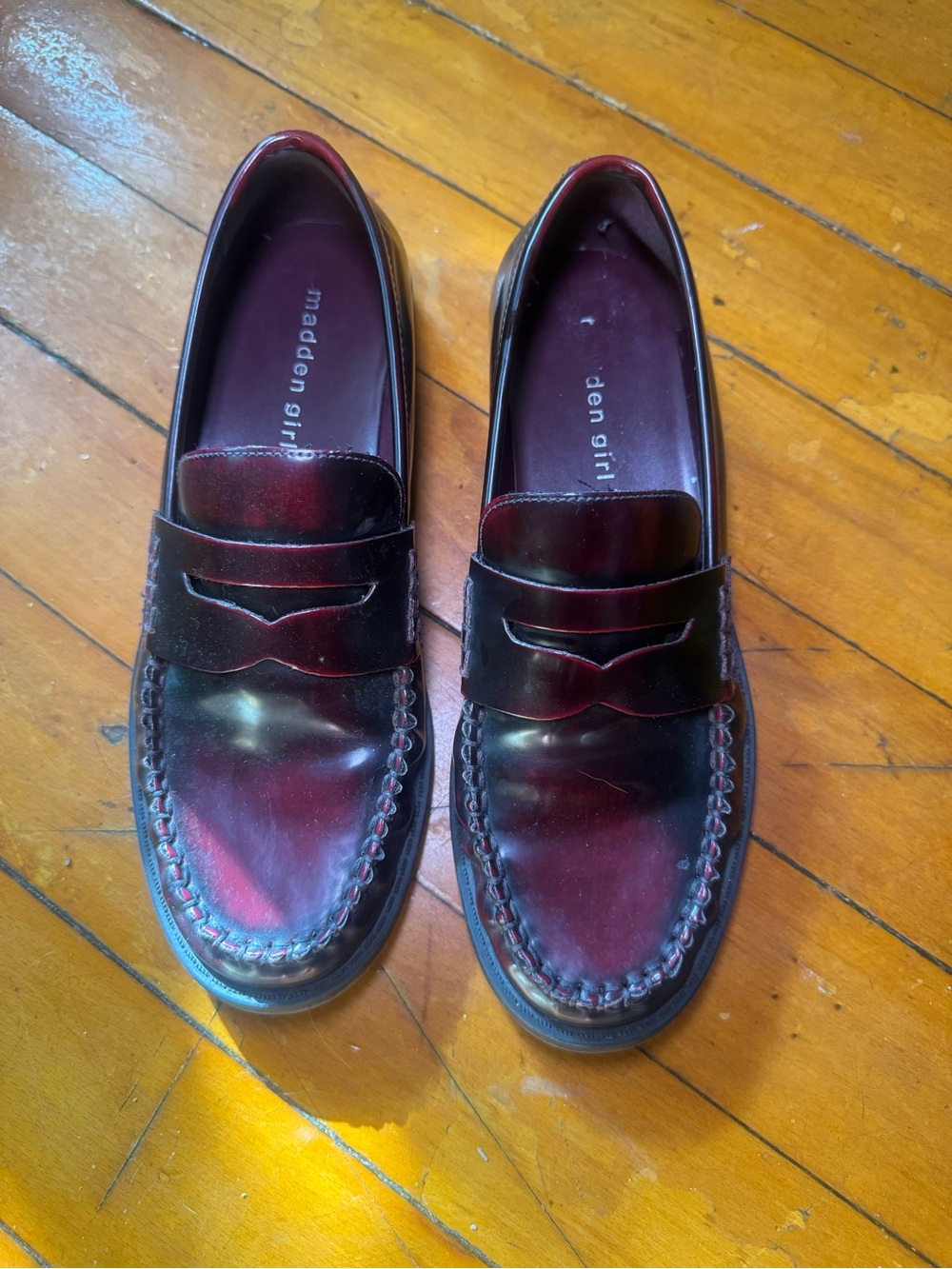Madden Girl Burgundy Leather Penny Loafers